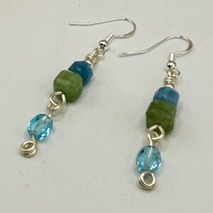 Elegant Blue and Green tourmaline gemstone Beaded Earrings
